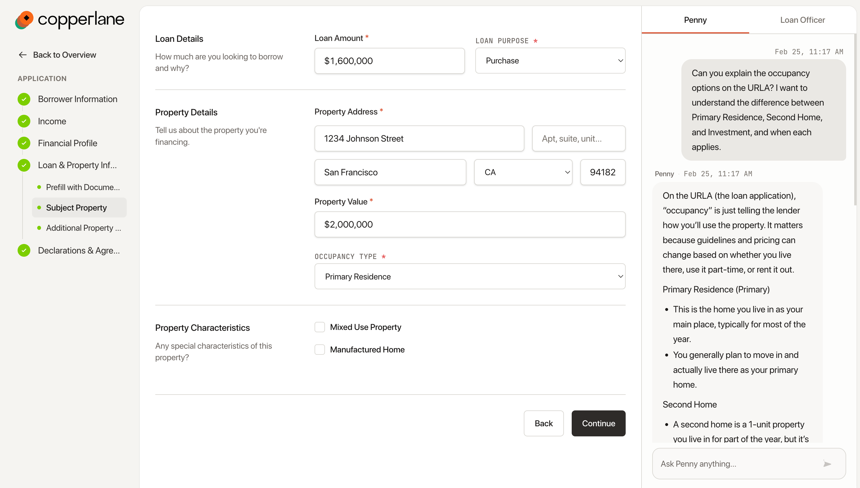 Copperlane product interface showing the mortgage origination dashboard